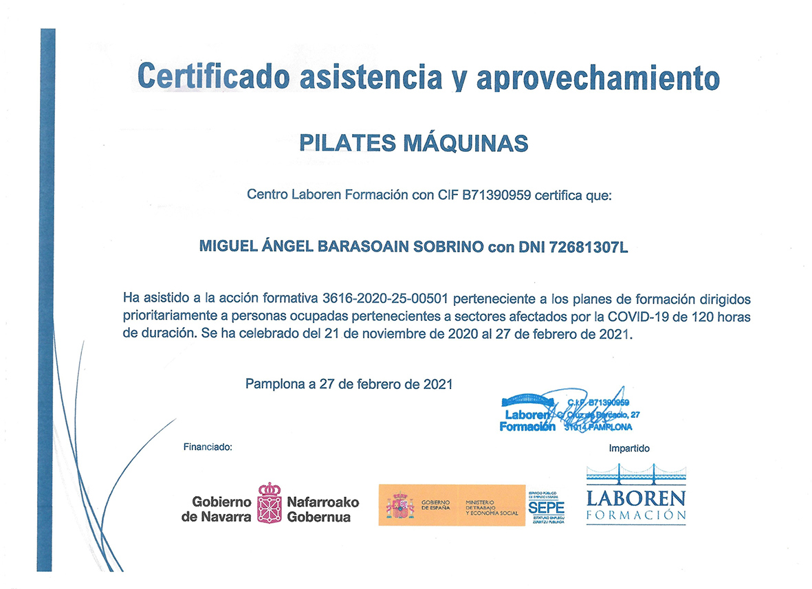 DIPLOMA PILATES MÁQUINAS Título de Pilates máquinas